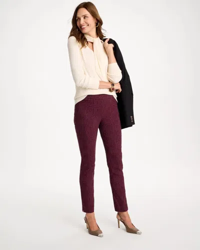 Chico's Brigitte Slim Ankle Jacquard Pants In Pomegranate In Burgundy