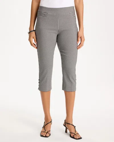 Chico's Brigitte Slim Gingham Pull-on Capri Pants In Black In Gray