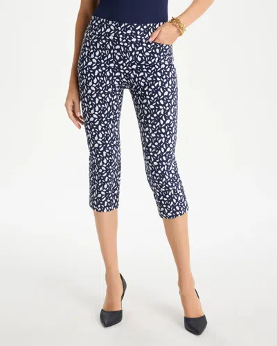 Chico's Brigitte Slim Printed Pull-on Capri Pants In Blue