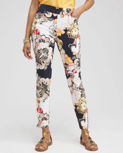 Chico's Brigitte Warm Floral Ankle Pants In White Size 6 |