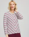 Chico's Brushed Striped Top In Deep Chianti In Multi