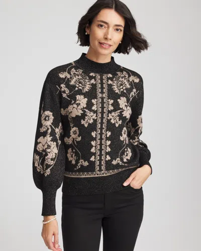 Chico's Bryne Jacquard Mockneck Pullover In Black In Animal Print