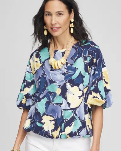 Chico's Bubble Hem Pleated Cotton Top In Blue Size 4/6 |  In Passport Blue