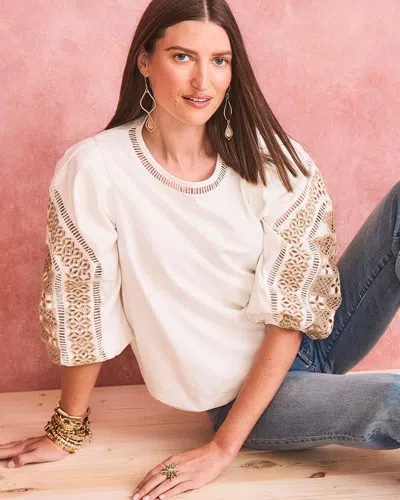Chico's Bubble Hem Pleated Cotton Top In White Size 20/22 |  In Ecru