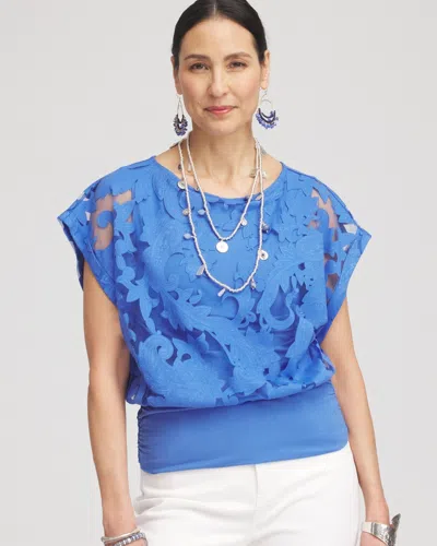 Chico's Burnout Banded-hem Top In Blue Size 20/22 |  In Blue Pearl