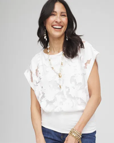 Chico's Burnout Banded-hem Top In White Size 20/22 |  In Alabaster