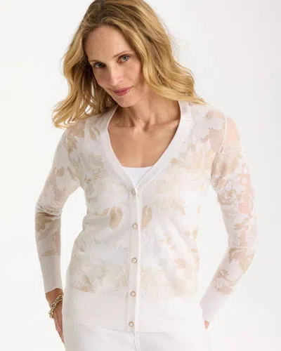 Chico's Burnout Button-front Cardigan Sweater In White In Animal Print