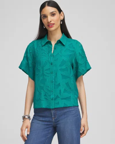 Chico's Burnout Short Sleeve Shirt In Jade Garden Size 10 |