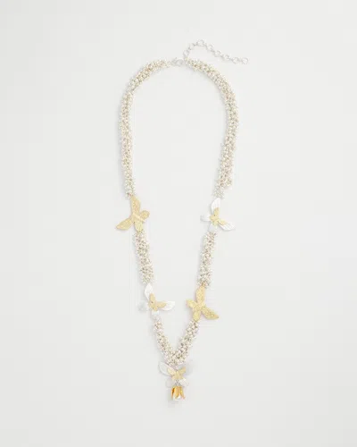 Chico's Butterfly & Pearls Pendant Charm Necklace |  In Mixed Metals