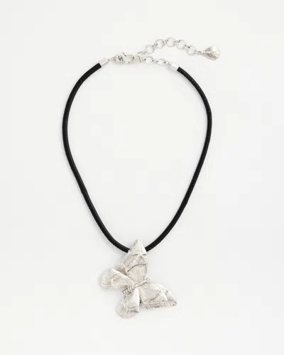 Chico's Butterfly Pendant Cord Necklace |  In Silver