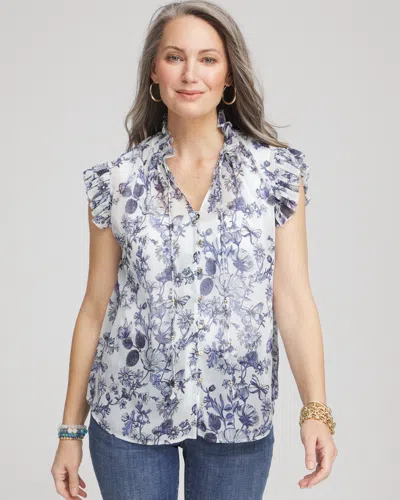 Chico's Butterfly Ruffle Collar Blouse In Blue Size 20/22 |  In Pale Turq Blue