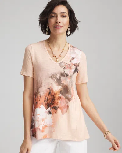 Chico's Butterfly V-neck Tee In Coral Blossom Size 12/14 |