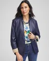Chico's Buttery-soft Faux Leather Peplum Jacket In Blue Size Medium |  In Constellation Blue