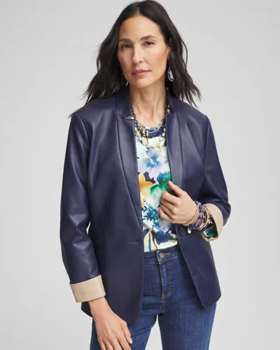 Chico's Buttery-soft Faux Leather Peplum Jacket In Blue Size Medium |  In Constellation Blue