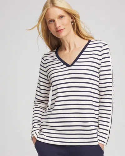 Chico's Buttery Soft Striped Top In Blue In Multi