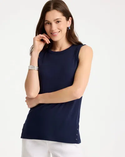 Chico's Button Detail Tank In Blue In Black