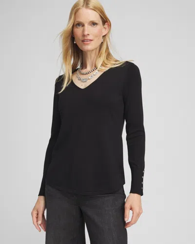 Chico's Button Detail V-neck Pullover Sweater In Black Size 12/14 |