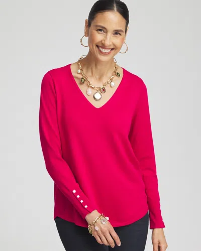 Chico's Button Detail V-neck Pullover Sweater In Pink Size 8/10 |  In Pink Blossom
