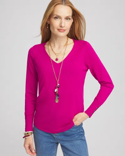 Chico's Button Detail V-neck Pullover Sweater In Vivid Azalea Size 20/22 |