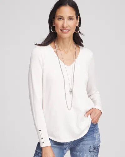 Chico's Button Detail V-neck Pullover Sweater In White Size 20/22 |  In Ecru