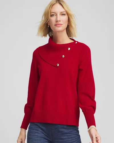 Chico's Button Envelope Neck Sweater In Carmine Red