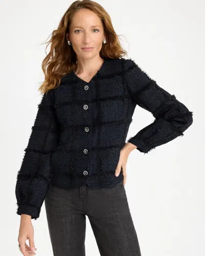 Chico's Button Front Tweed Jacket In Majestic Midnight