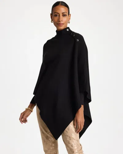 Chico's Button Mockneck Triangle Poncho In Black