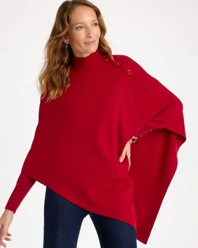 Chico's Button Mockneck Triangle Poncho In Enamel Red