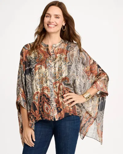 Chico's Button-front Crewneck Cuffed Poncho In Rust
