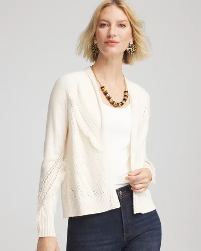 Chico's Cable Knit Fringed Sweater In Cream In Neutral