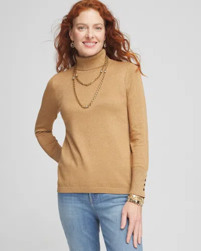 Chico's Camel Shimmer Turtleneck Sweater In Tan Size 16/18 |