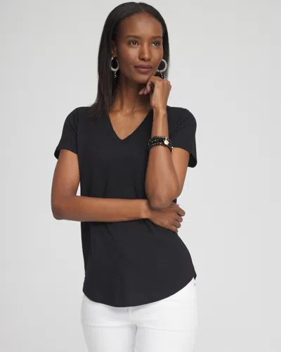 Chico's Cap Sleeve V-neck Tee In Black Size Xl |