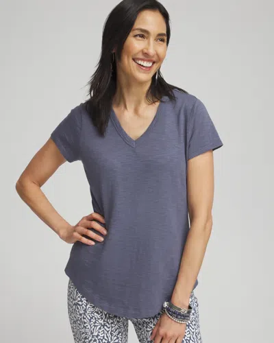 Chico's Cap Sleeve V-neck Tee In Soft Slate Size Xxl |  In Pink Anima