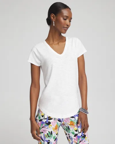 Chico's Cap Sleeve V-neck Tee In White Size Xl |