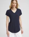 CHICO'S CAP SLEEVE V-NECK TEE IN NAVY BLUE SIZE 16/18 | CHICO'S