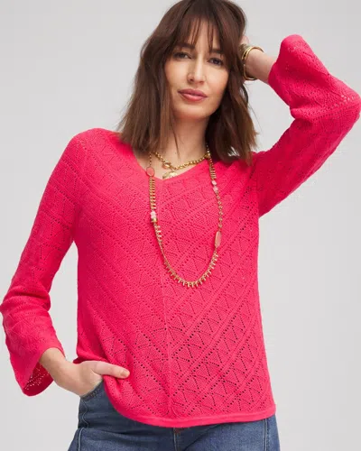 Chico's Cashmere-blend Pointelle Pullover Sweater In Dried Roses Size 12/14 |