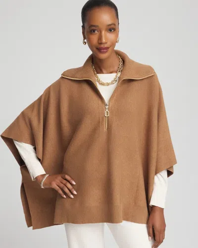 Chico's Cashmere-blend Pullover Sweater Poncho In Caramel Apple Heather In Brown
