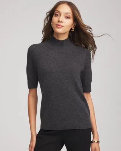 Chico's Cashmere Elbow-sleeve Sweater In Dark Grey In Gray