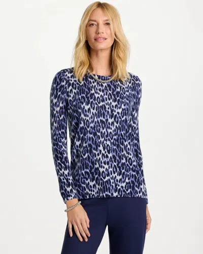Chico's Cashmere Leopard Animal Print Pullover In Blue Animal