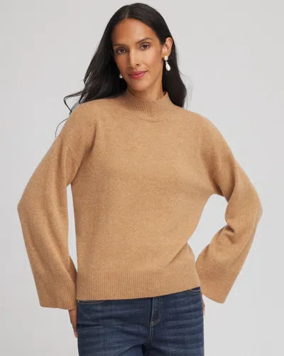 Chico's Cashmere Mockneck Sweater In Tan In Brown