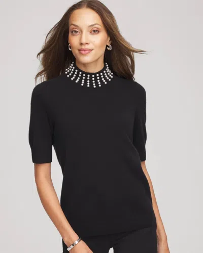 Chico's Cashmere Pearl Mockneck Sweater In Black