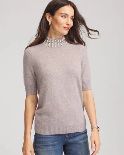Chico's Cashmere Pearl Mockneck Sweater In Taupe In Gray