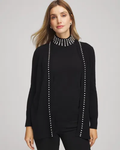 Chico's Cashmere Pearl-trim Cardigan Sweater In Black