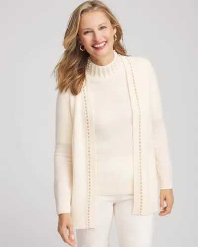 Chico's Cashmere Pearl-trim Cardigan Sweater In Cream In White
