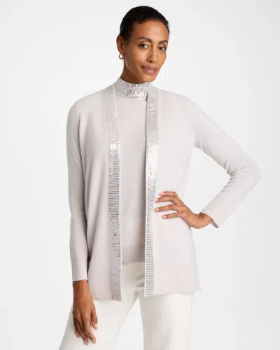 Chico's Cashmere Shimmer Long Sleeve Cardigan Sweater In Oyster In Neutral