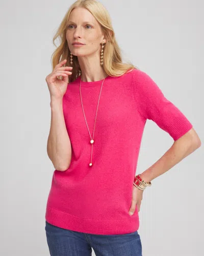 Chico's Cashmere Short Sleeve Sweater In Pink Size 16/18 |