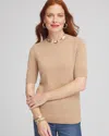 Chico's Cashmere Short Sleeve Sweater In Tan Size 12/14 |  In Camel