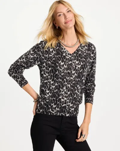 Chico's Cashmere V-neck Long Sleeve Sweater In Leopard Animal In Multi