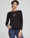 Chico's Caviar Bead Bateau Neck Sweater In Black Size 16/18 |  In Black