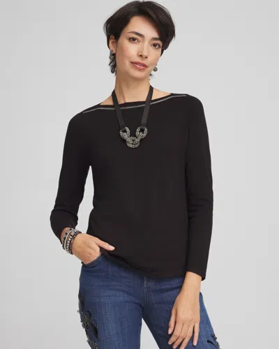 Chico's Caviar Bead Bateau Neck Sweater In Black Size 16/18 |